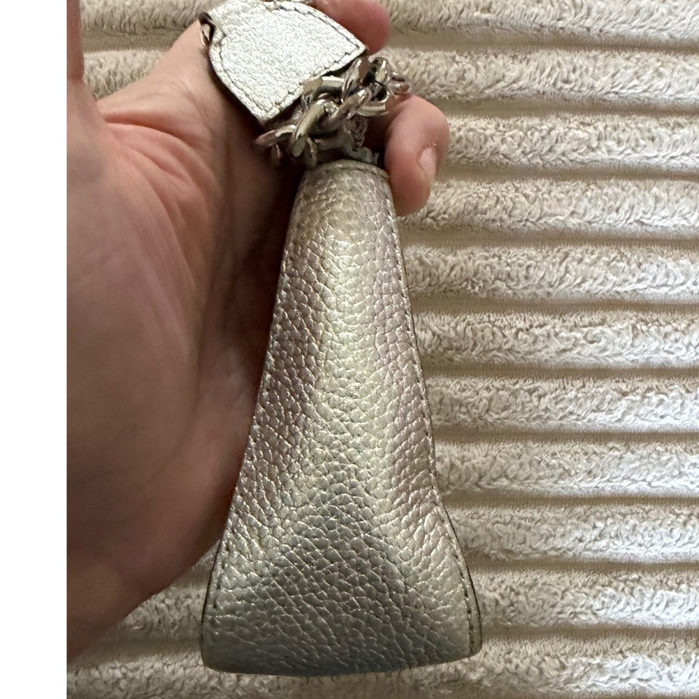 Michael Kors Metallic Silver Pebbled Leather Chain Pochette Bag 32F7MFDW6M - Picture 10 of 13